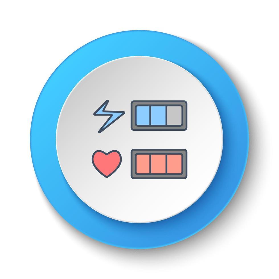 Round button for web icon. Life bar, hearts, retro style. Button banner round, badge interface for application illustration on white background vector