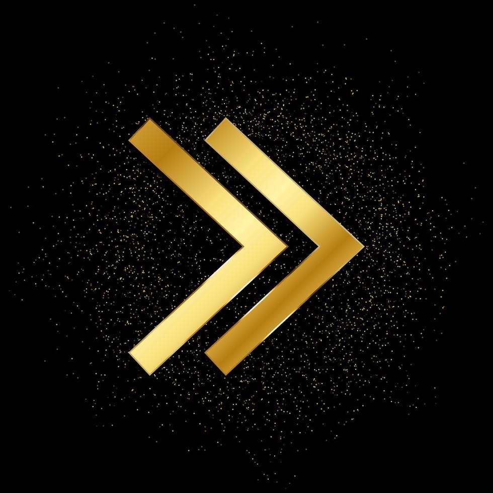 Arrow gold vector icon. Vector illustration of golden particle background.