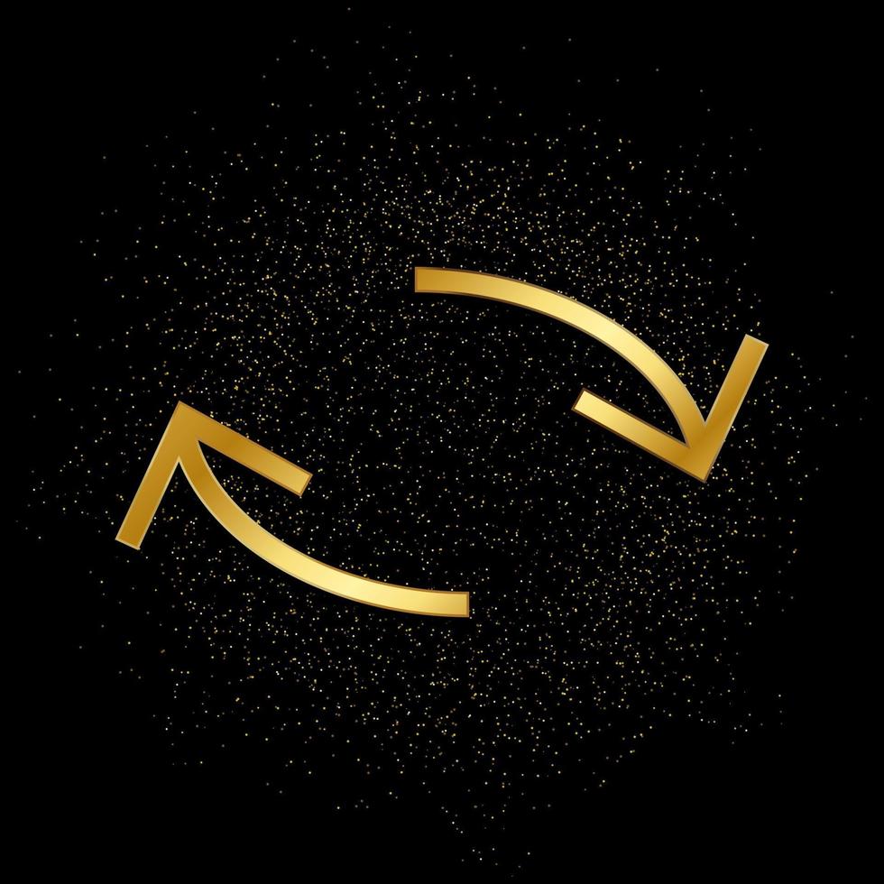 Arrow gold vector icon. Vector illustration of golden particle background.