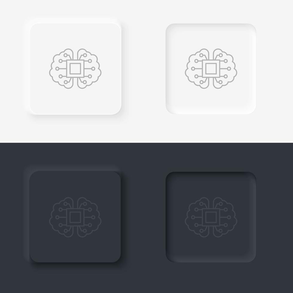Brain, mechanism, intelligence neumorphic style vector icon icon - Vector. Artificial intelligence neumorphic style vector icon set