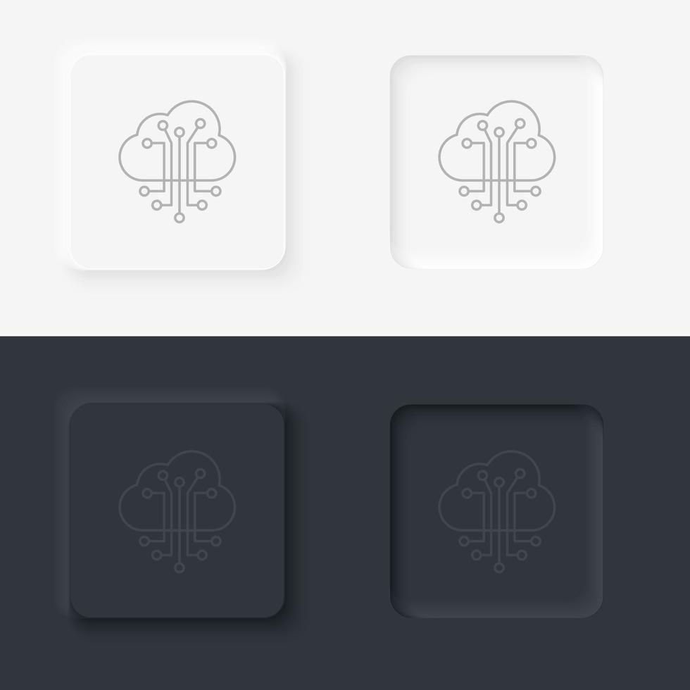 Cloud, smart, information, network icon - Vector. Artificial intelligence neumorphic style vector icon set