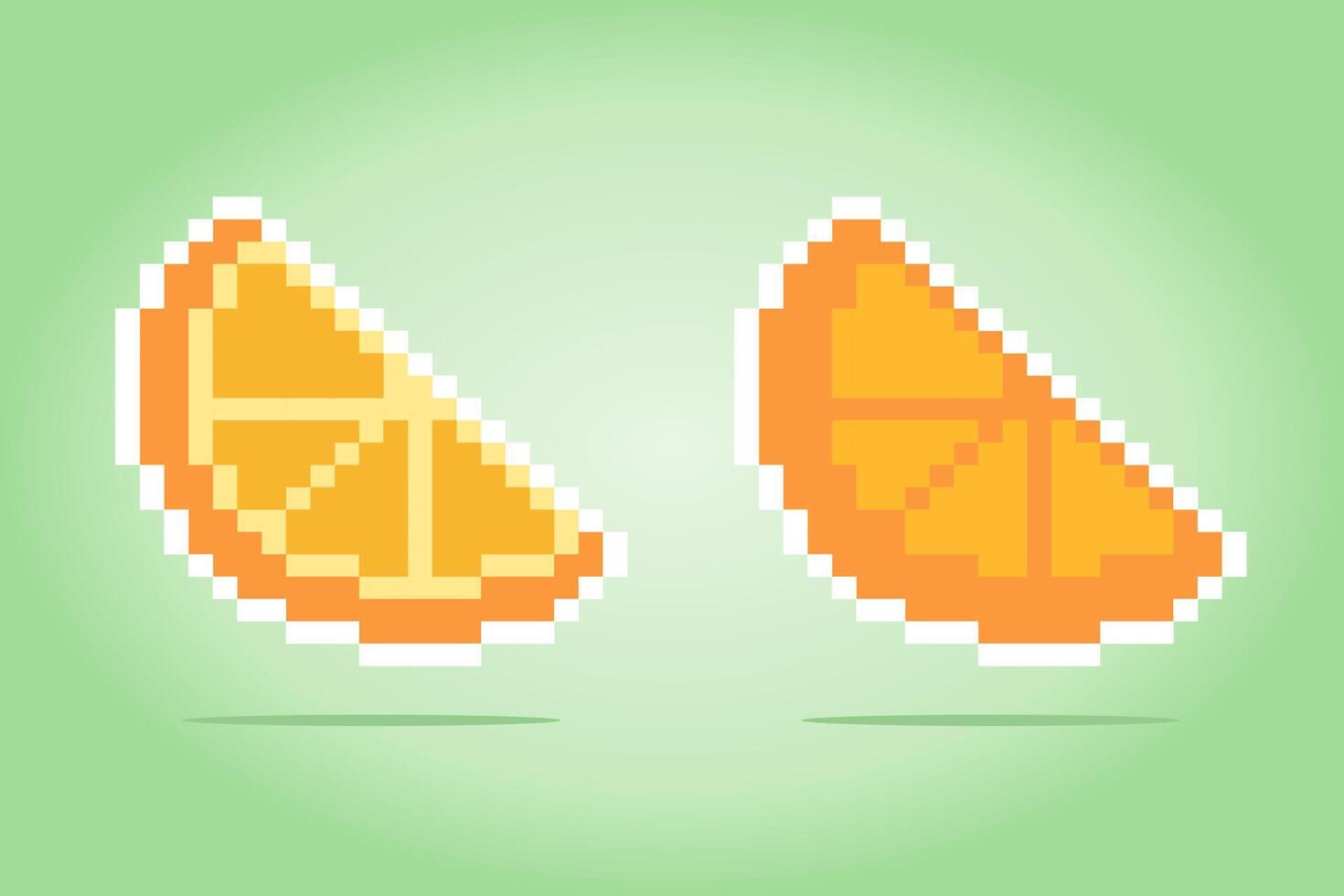 8 bit pixel of orange. Citrus Fruits for game assets and cross stitch patterns in vector illustrations.