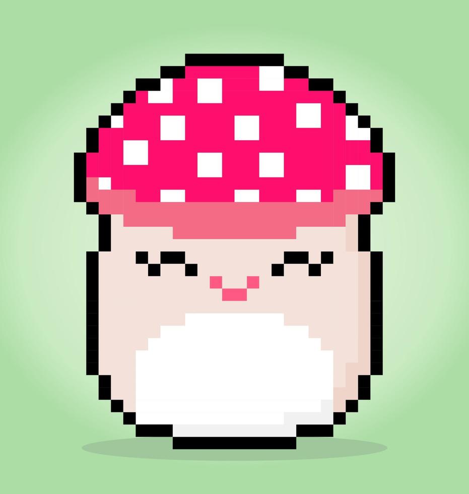 8-bit pixel mushroom kawaii in vector illustration for cross stitch pattern