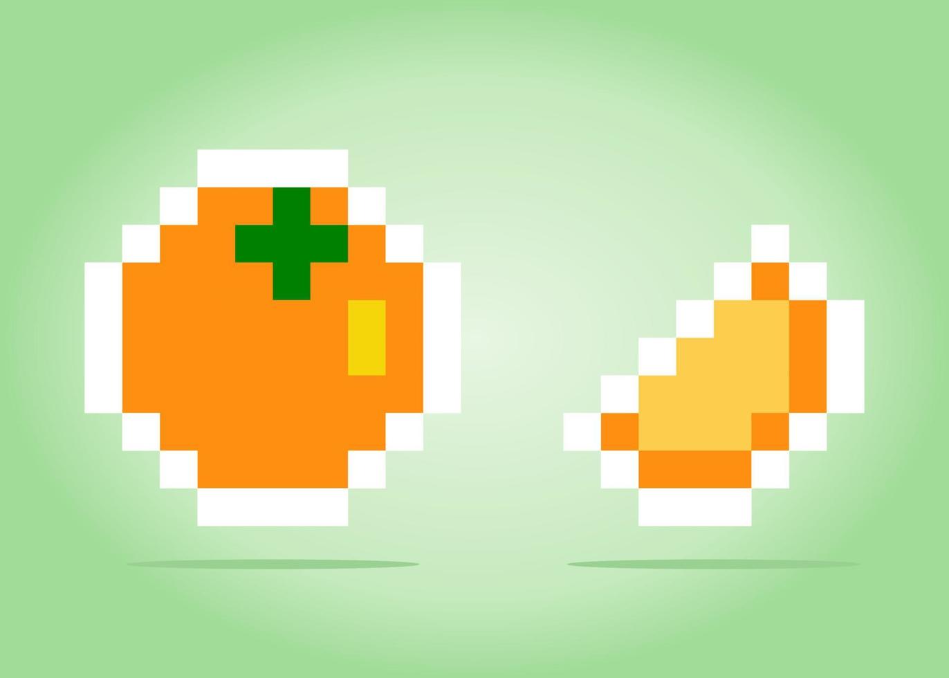 8 bit pixel of orange. Citrus Fruits for game assets and cross stitch patterns in vector illustrations.