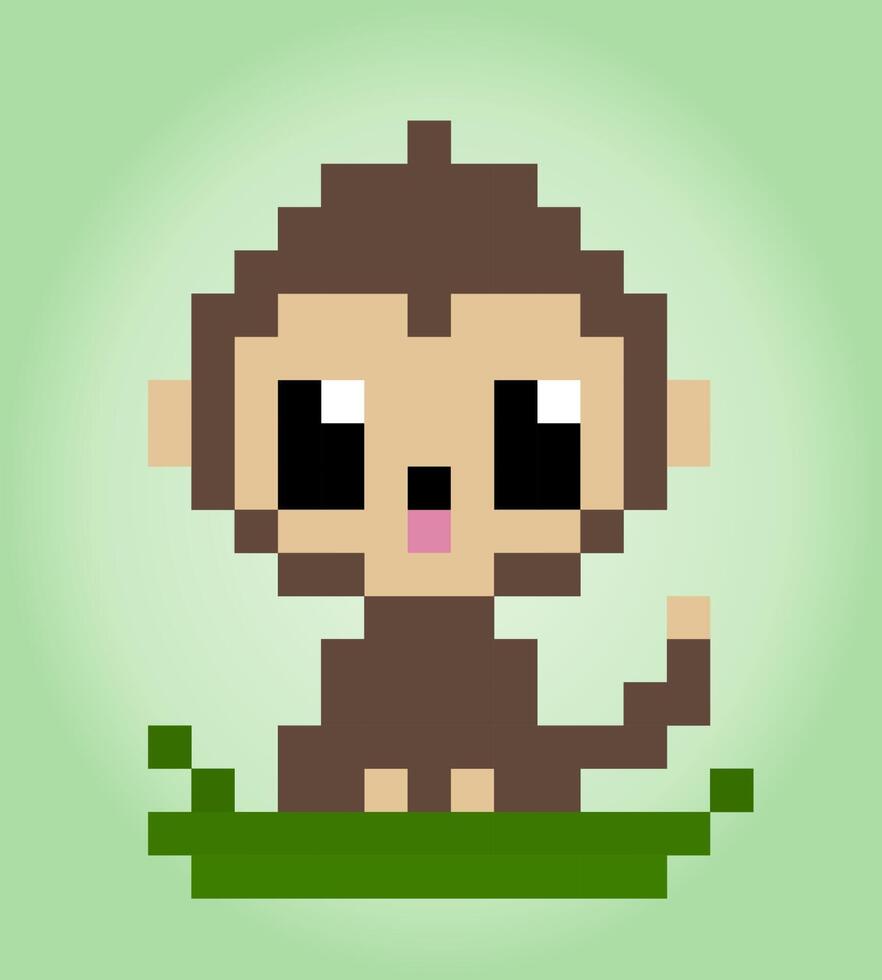 8 bit pixels a monkey. Animals for game assets and cross stitch patterns in vector illustrations.