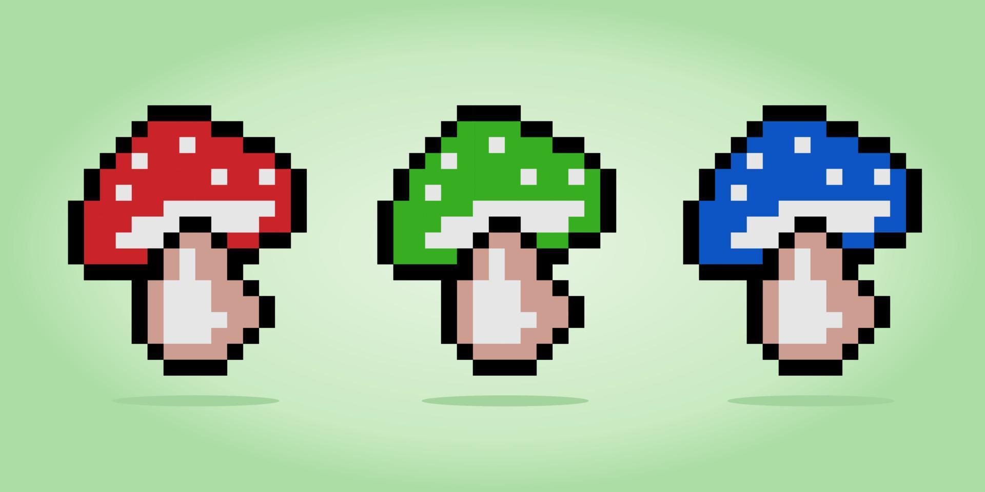 8 bit pixel mushroom icon. Plant for game assets and cross stitch patterns in vector illustrations.