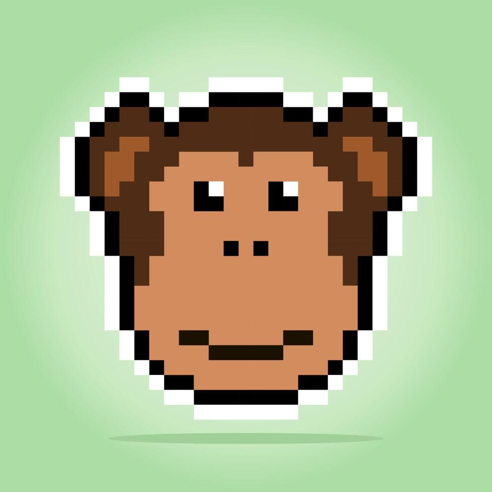 8 bits of monkey head pixels. Animals for game assets and cross stitch patterns in vector illustrations.