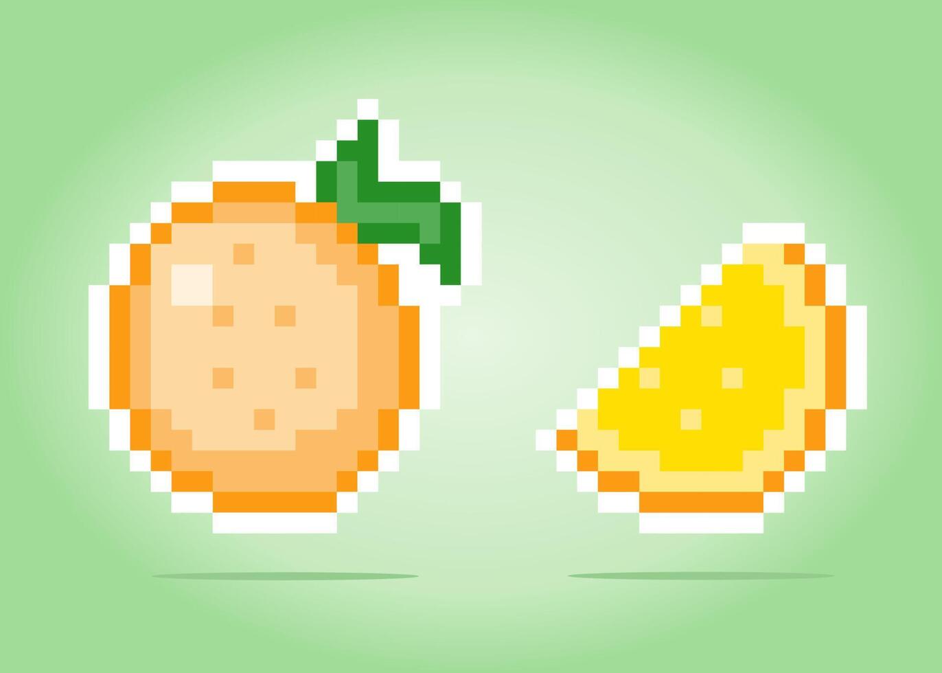 8 bit pixel of orange. Citrus Fruits for game assets and cross stitch patterns in vector illustrations.