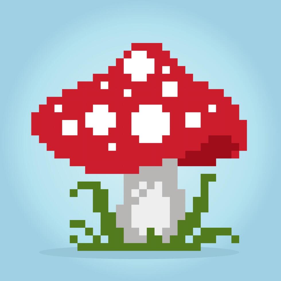 Icono de hongo de píxeles de 8 bits. planta para activos de juego y patrones de punto de cruz en ilustraciones vectoriales. vector