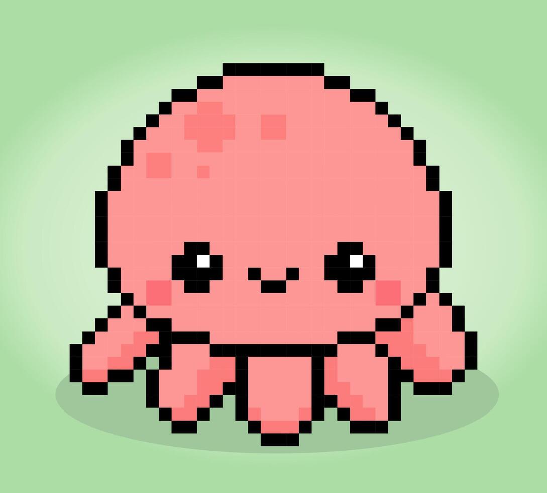 8 bit pixel of octopus. Animal for game assets and cross stitch patterns in vector illustrations.