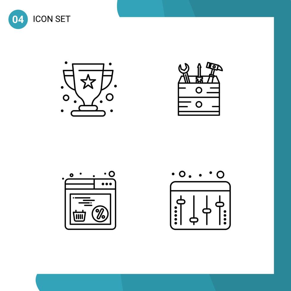 Stock Vector Icon Pack of 4 Line Signs and Symbols for cup online champion carpenter web Editable Vector Design Elements