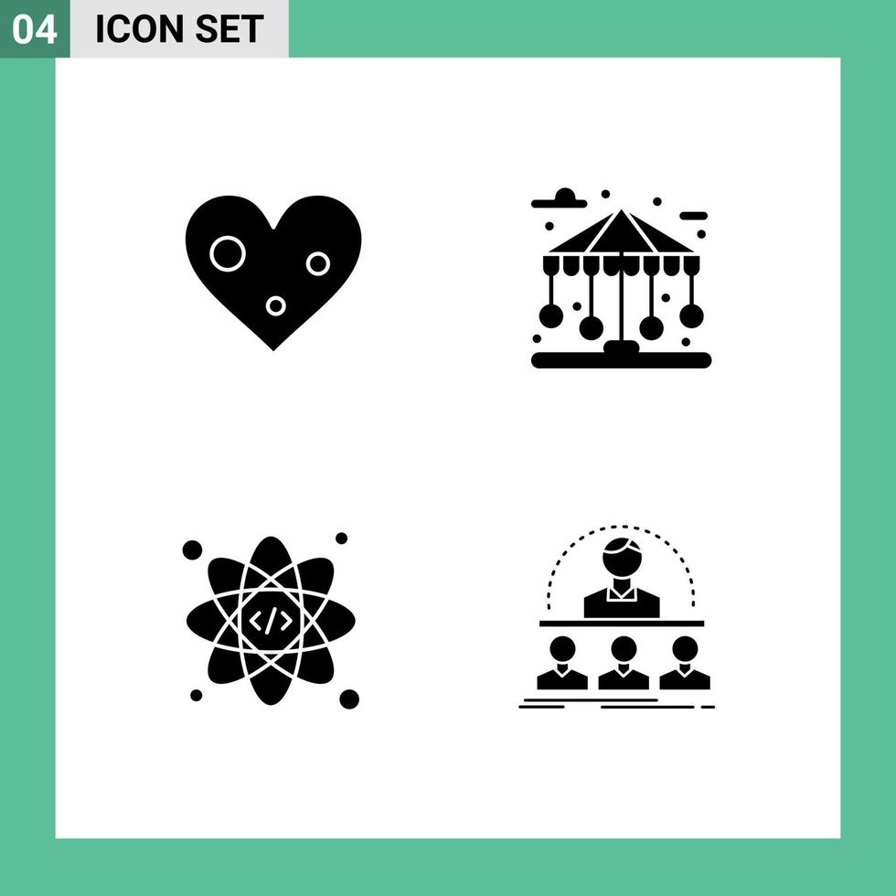 Modern Set of 4 Solid Glyphs Pictograph of heart atom favorite park business Editable Vector Design Elements