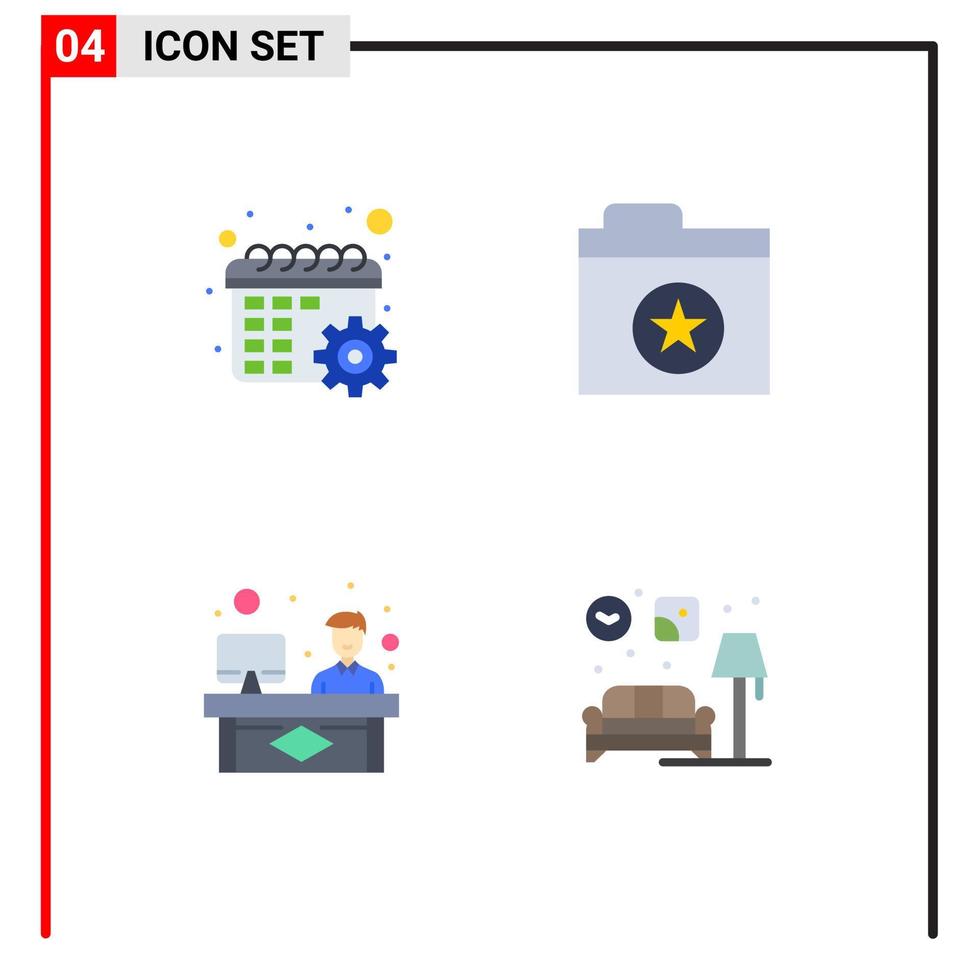 Set of 4 Commercial Flat Icons pack for calendar discussion settings star home Editable Vector Design Elements