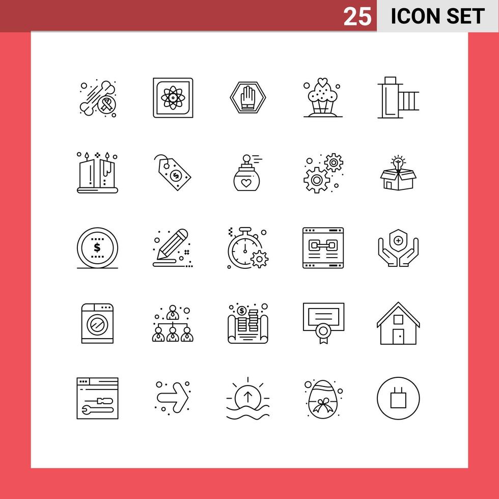 25 Universal Line Signs Symbols of desert cake data warning sign Editable Vector Design Elements