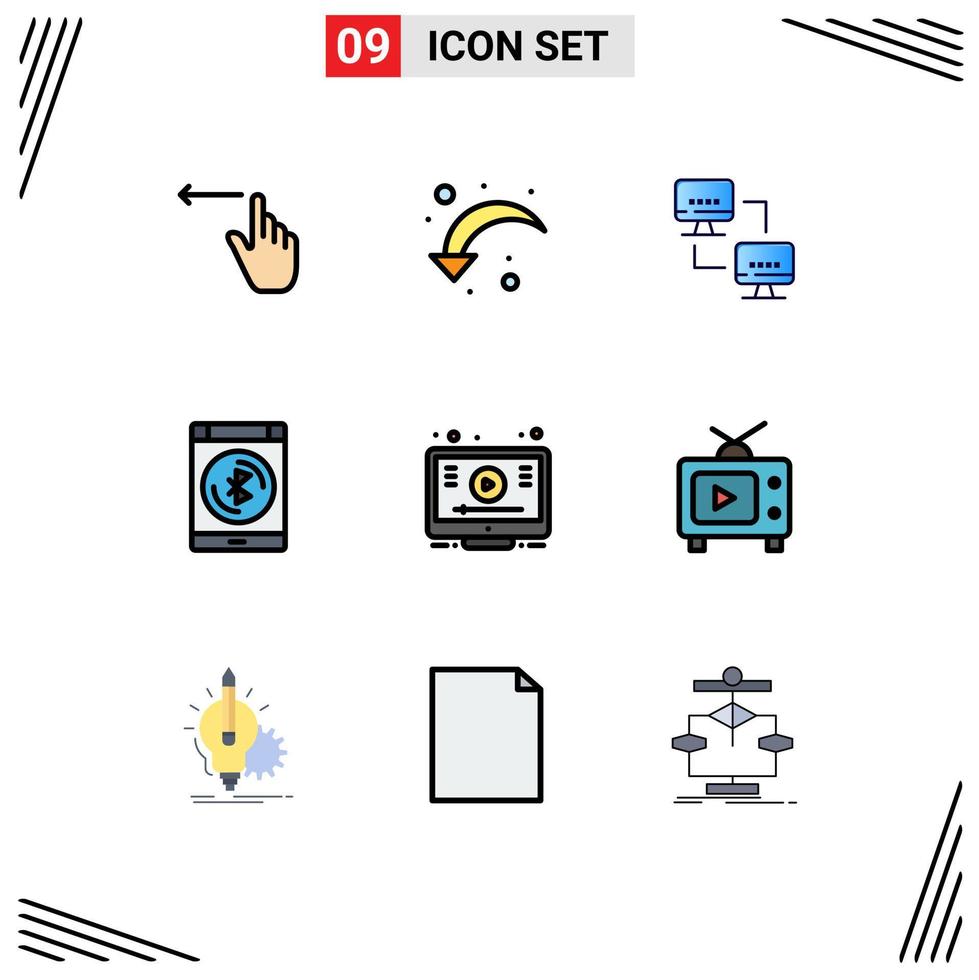 Group of 9 Modern Filledline Flat Colors Set for online smartphone computer data bluetooth Editable Vector Design Elements