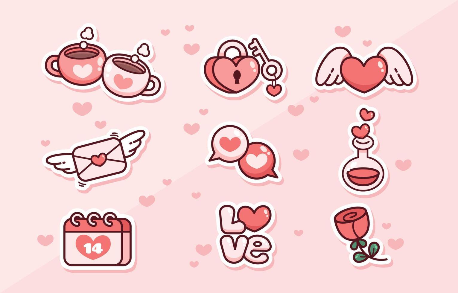 Hand Drawn Valentine Sticker Set vector