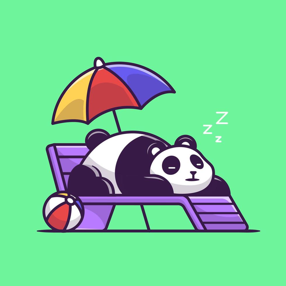 Cute Panda Sleeping On Beach Bench Cartoon Vector Icon Illustration. Animal Icon Concept Isolated Premium Vector. Flat Cartoon Style