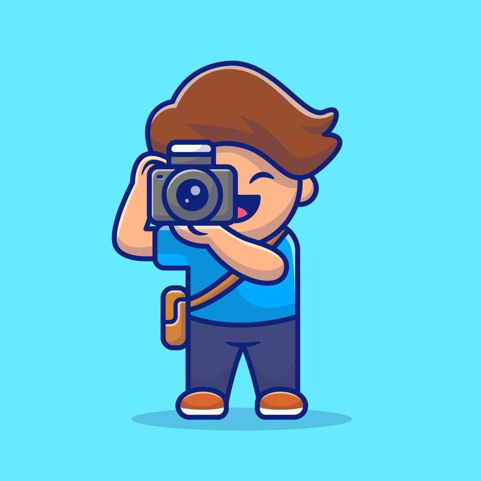 Cute Photographer Cartoon Vector Icon Illustration. People Profession Icon Concept Isolated Premium Vector. Flat Cartoon Style