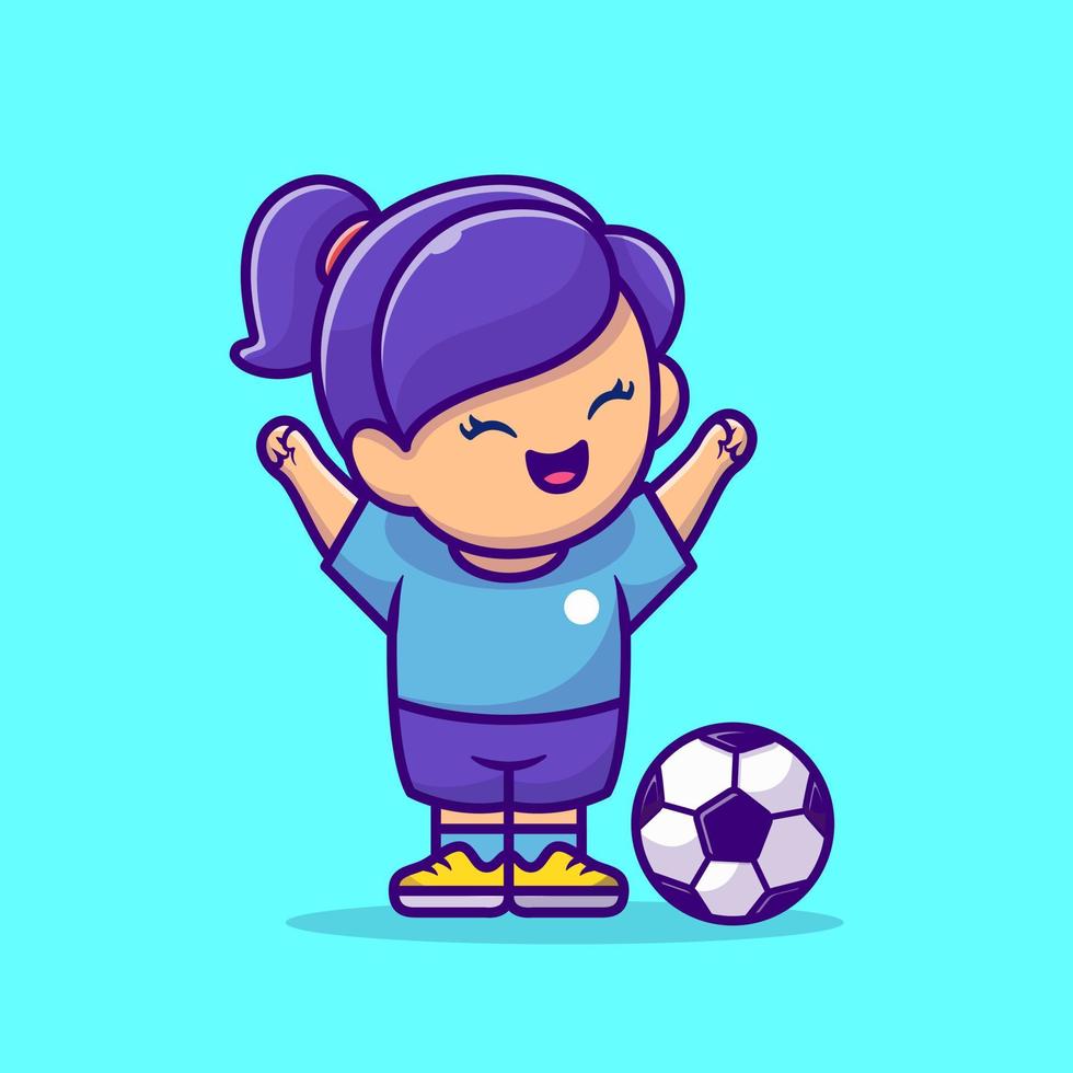 Cute Girl Kicking Soccer Ball Cartoon Vector Icon Illustration