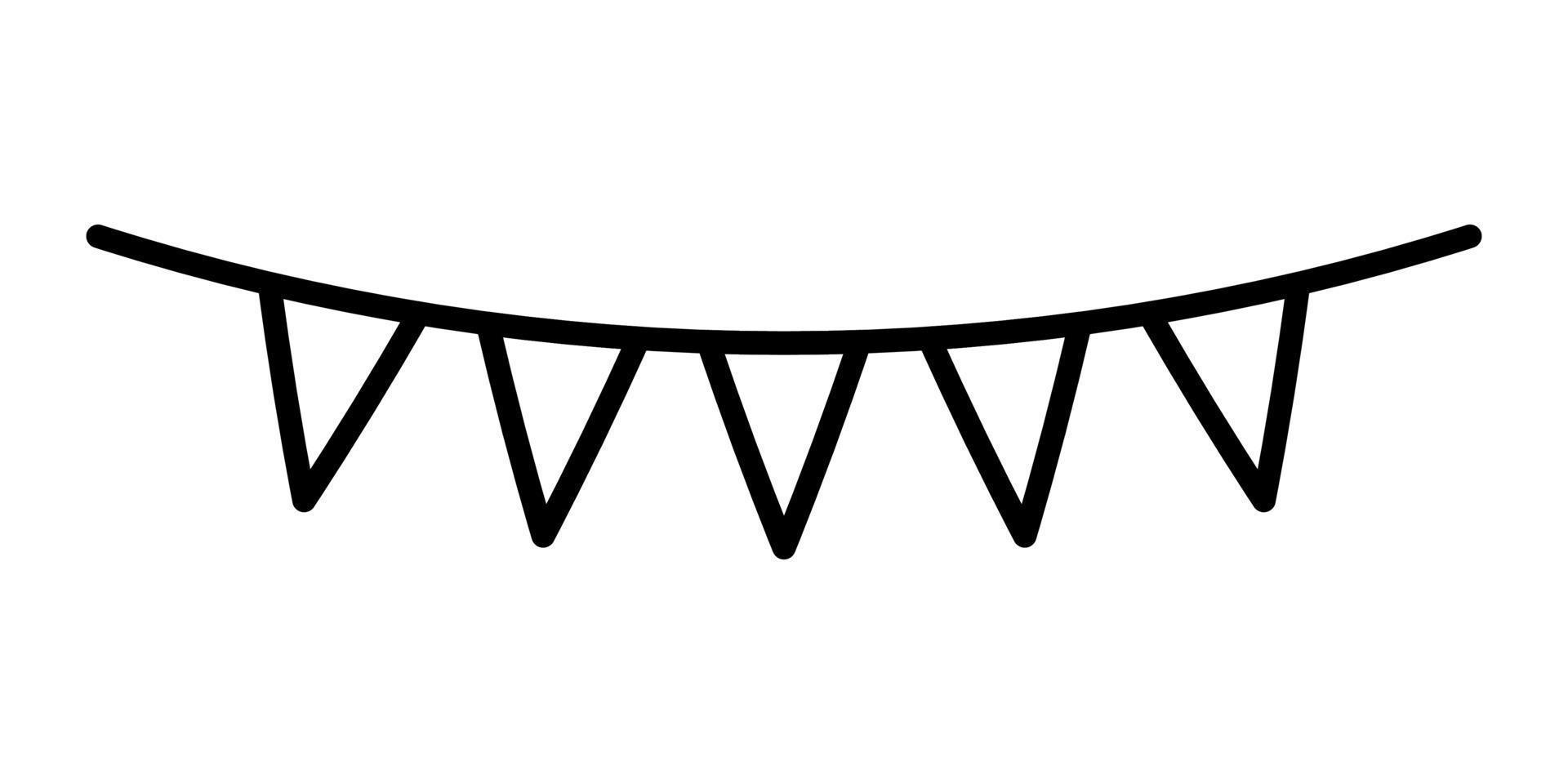 Row of triangular paper garland, hanging paper flags icon in line style design isolated on white background. Editable stroke. vector