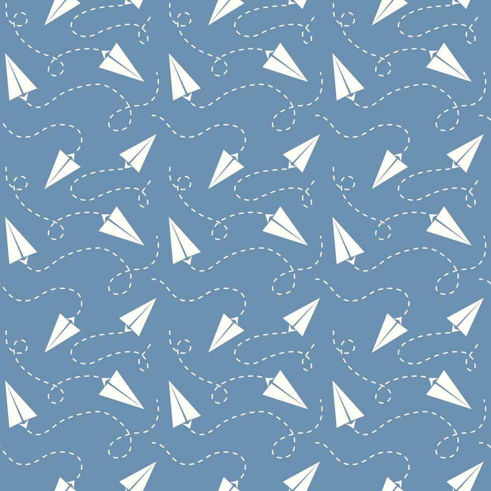 Paper Plane Seamless Pattern with Blue Background vector