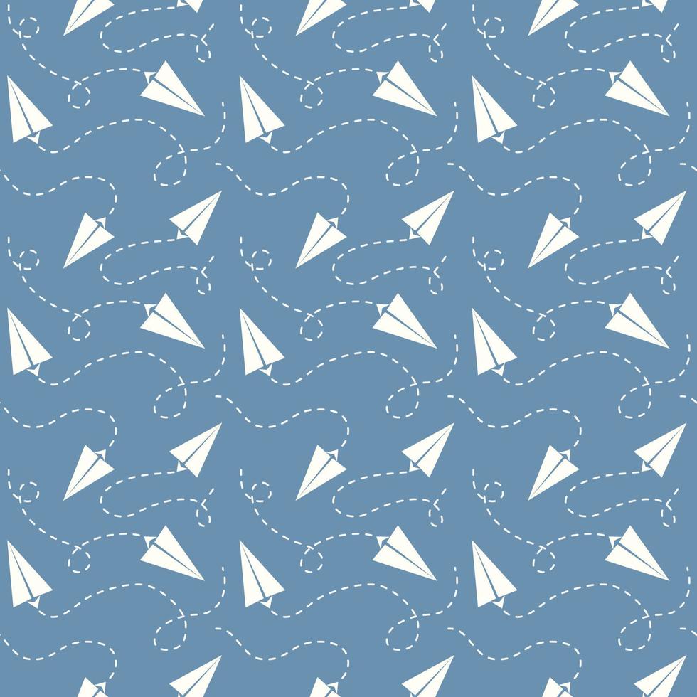 Paper Plane Seamless Pattern with Blue Background vector