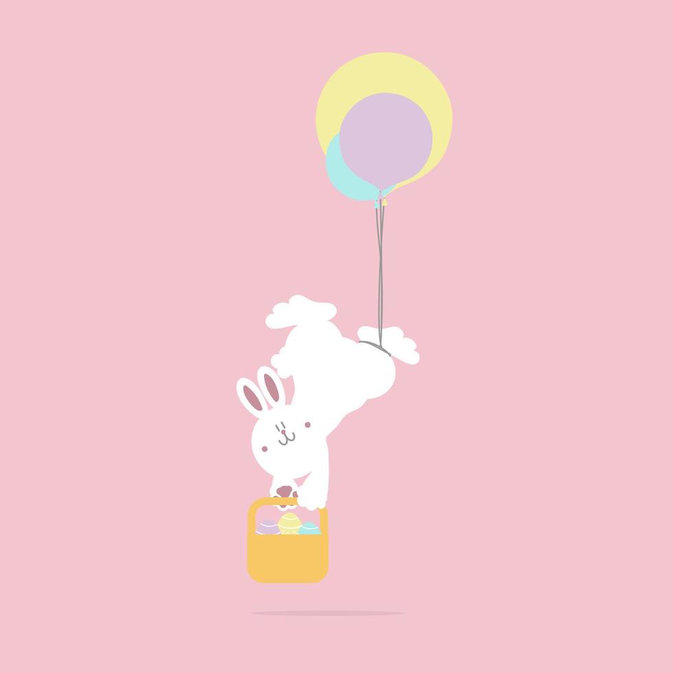 feliz festival de Pascua con conejo y huevo de mascota animal, color pastel, personaje de dibujos animados de ilustración de vector plano