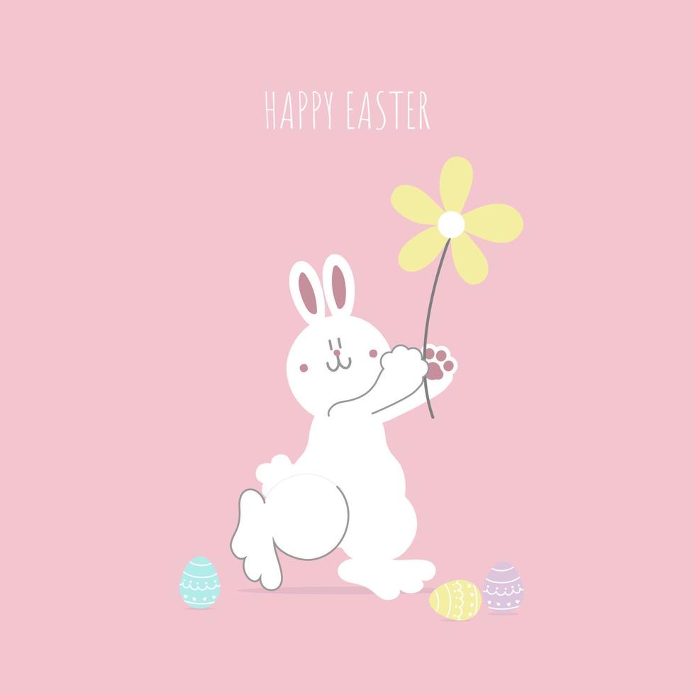 happy easter festival with animal pet bunny rabbit and egg, pastel color, flat vector illustration cartoon character