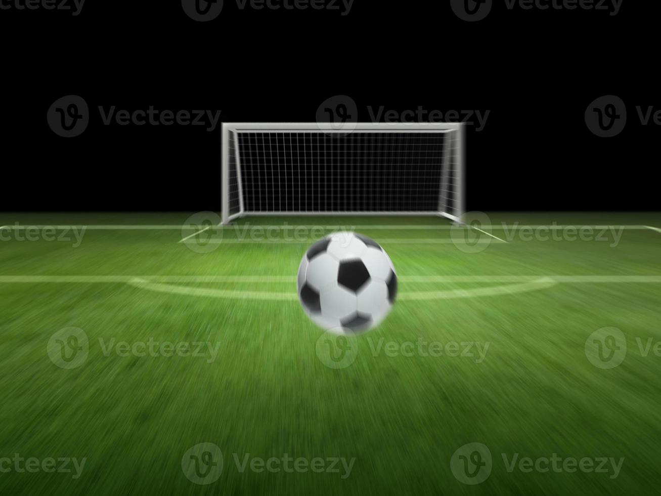 fútbol volando hacia la portería. concepto de juego de fútbol foto