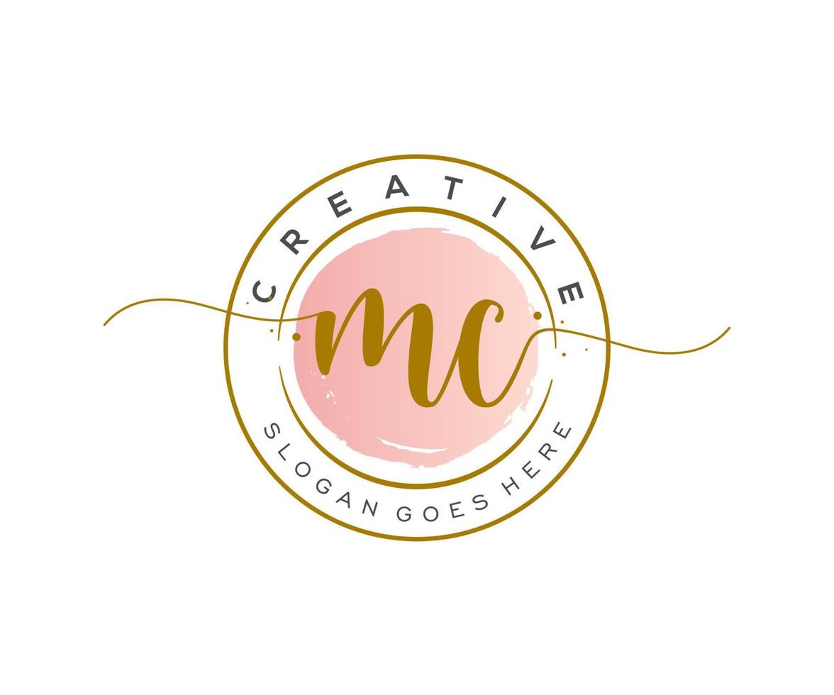 initial MC Feminine logo beauty monogram and elegant logo design, handwriting logo of initial signature, wedding, fashion, floral and botanical with creative template. vector