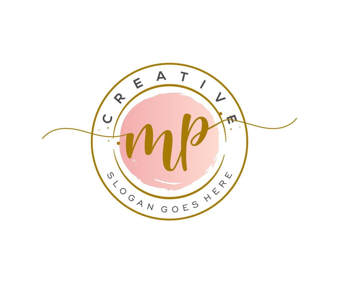 initial MP Feminine logo beauty monogram and elegant logo design, handwriting logo of initial signature, wedding, fashion, floral and botanical with creative template. vector