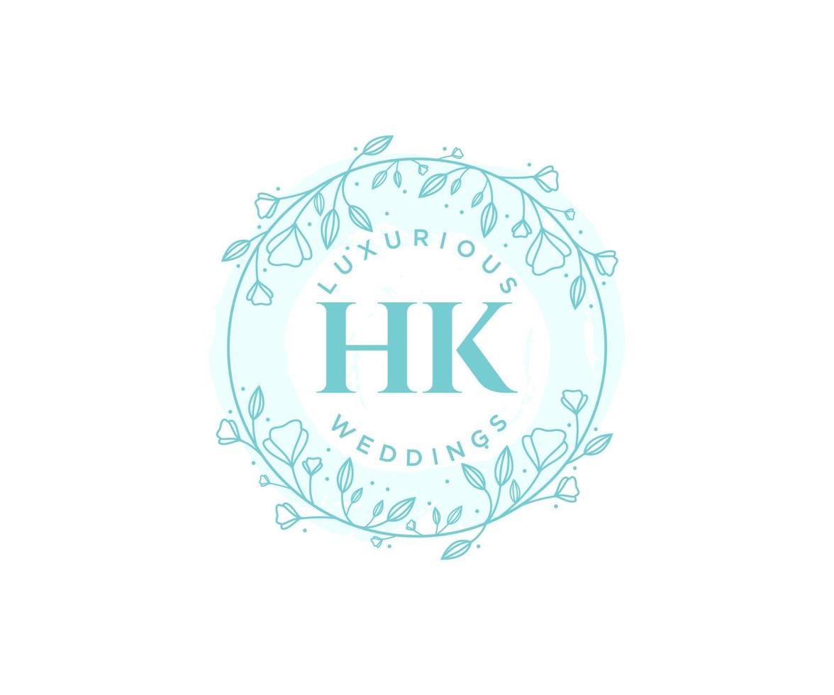 HK Initials letter Wedding monogram logos template, hand drawn modern minimalistic and floral templates for Invitation cards, Save the Date, elegant identity. vector