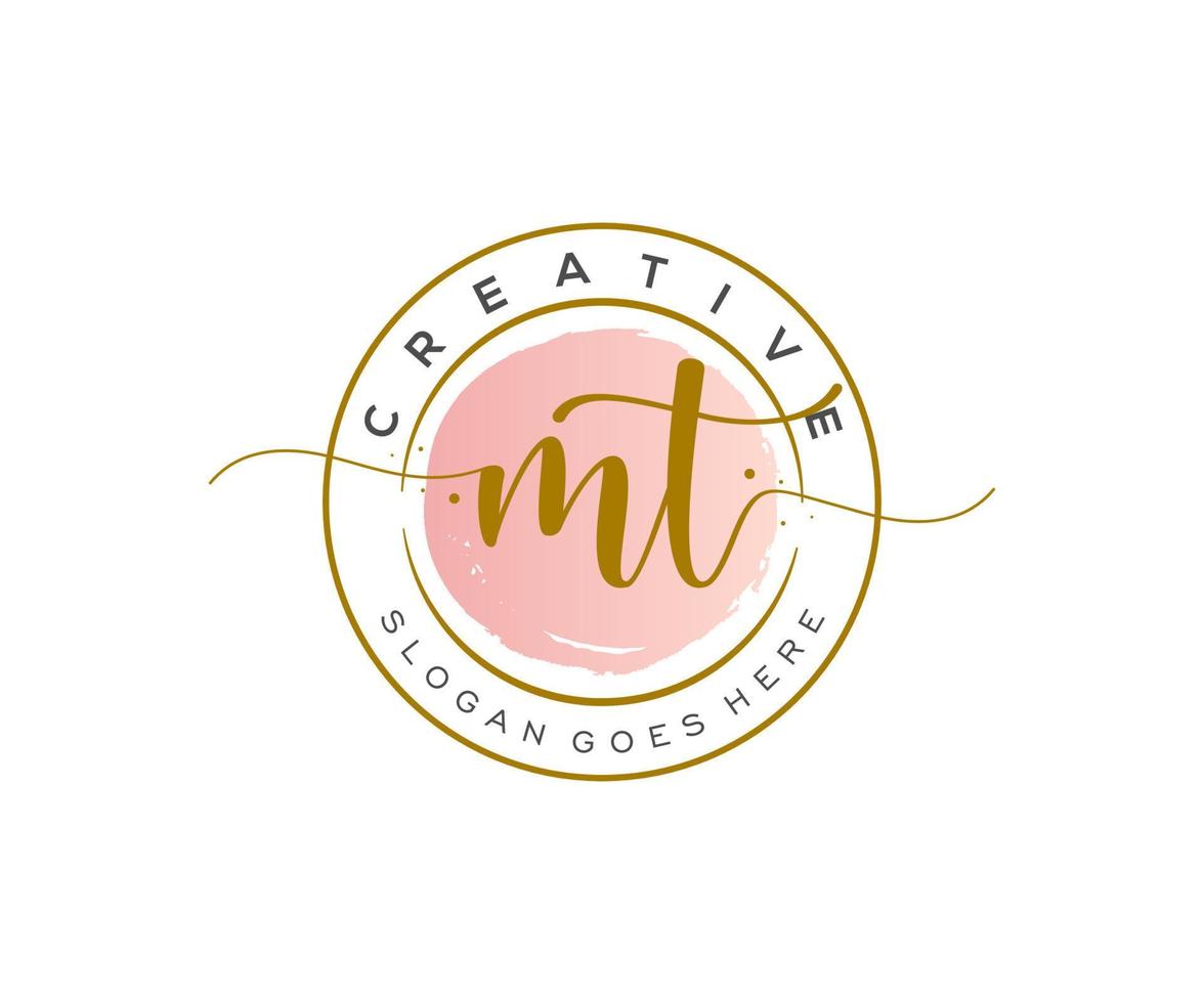 initial MT Feminine logo beauty monogram and elegant logo design, handwriting logo of initial signature, wedding, fashion, floral and botanical with creative template. vector