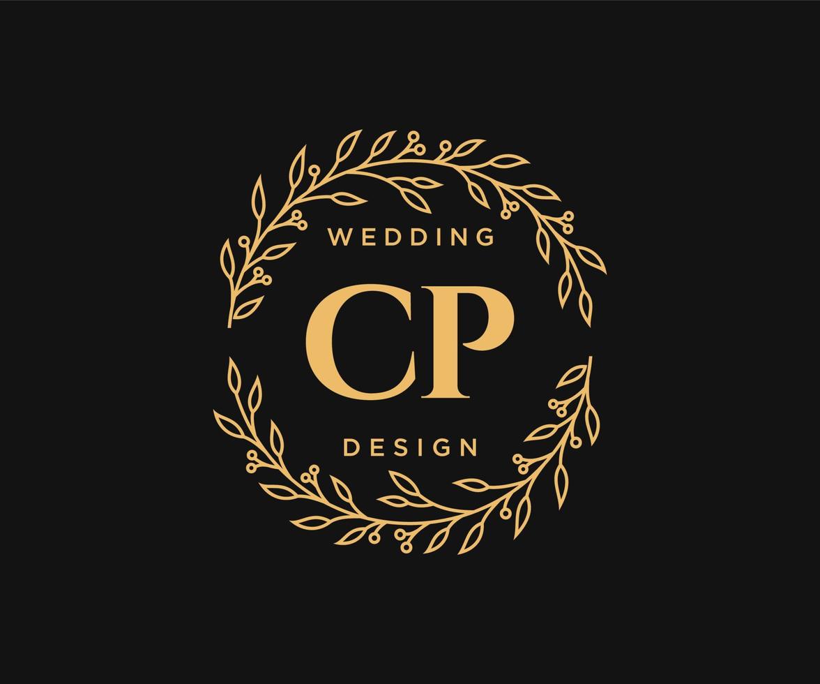 colección de logotipos de monogramas de boda con letras iniciales cp, plantillas florales y minimalistas modernas dibujadas a mano para tarjetas de invitación, guardar la fecha, identidad elegante para restaurante, boutique, café en vector