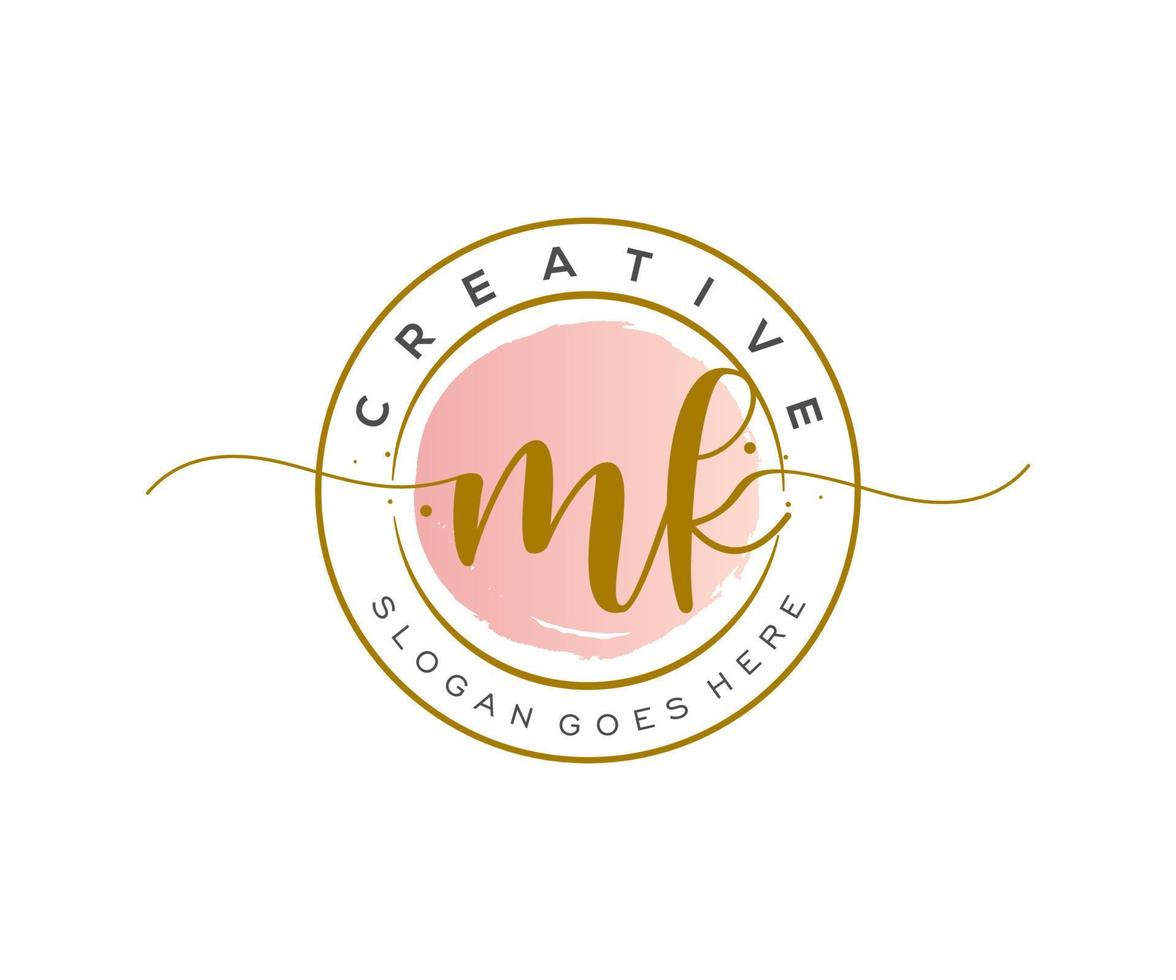 initial MK Feminine logo beauty monogram and elegant logo design, handwriting logo of initial signature, wedding, fashion, floral and botanical with creative template. vector