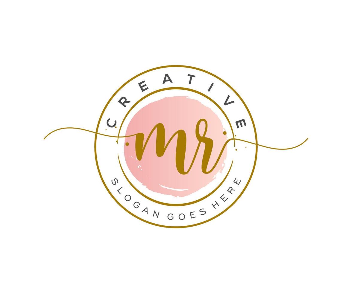 initial MR Feminine logo beauty monogram and elegant logo design, handwriting logo of initial signature, wedding, fashion, floral and botanical with creative template. vector