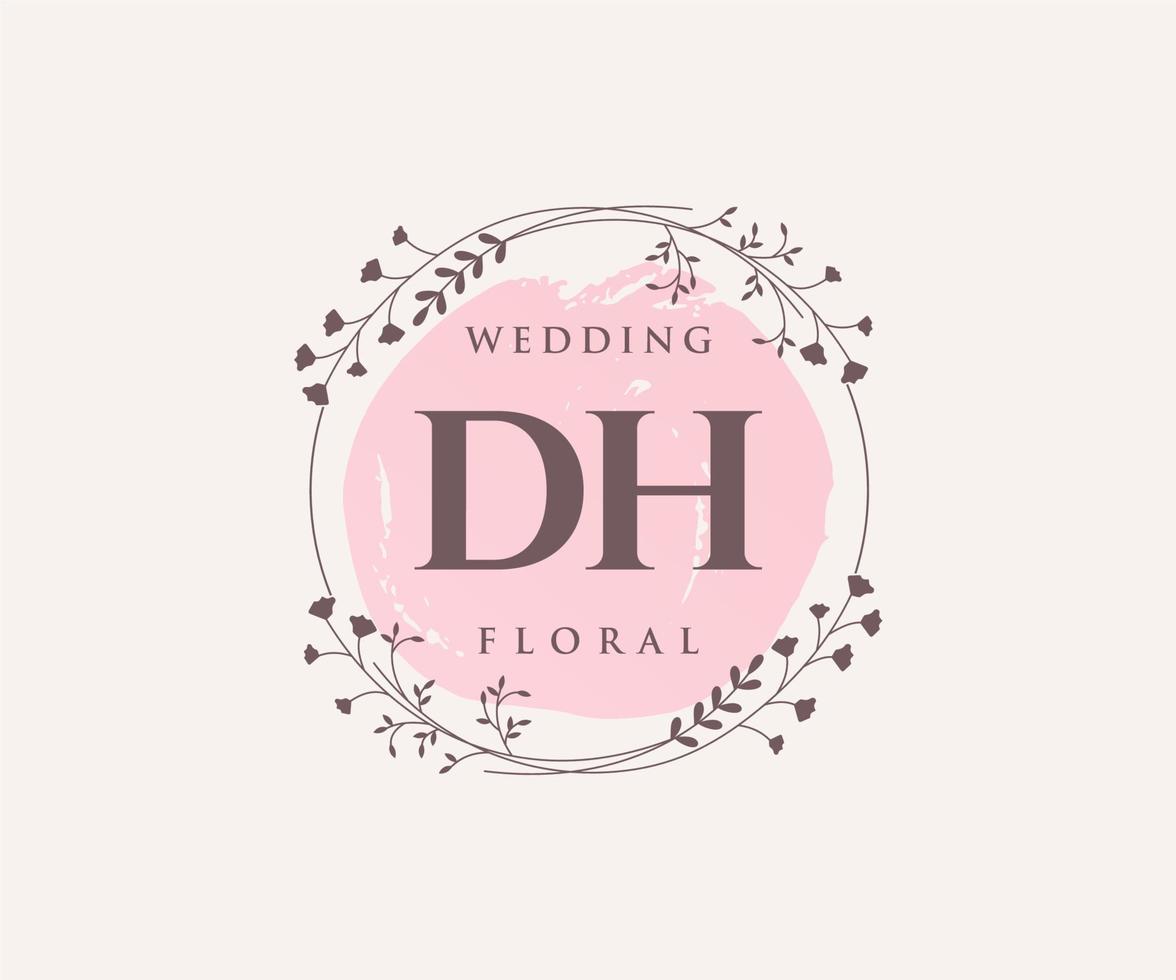 DH Initials letter Wedding monogram logos template, hand drawn modern minimalistic and floral templates for Invitation cards, Save the Date, elegant identity. vector