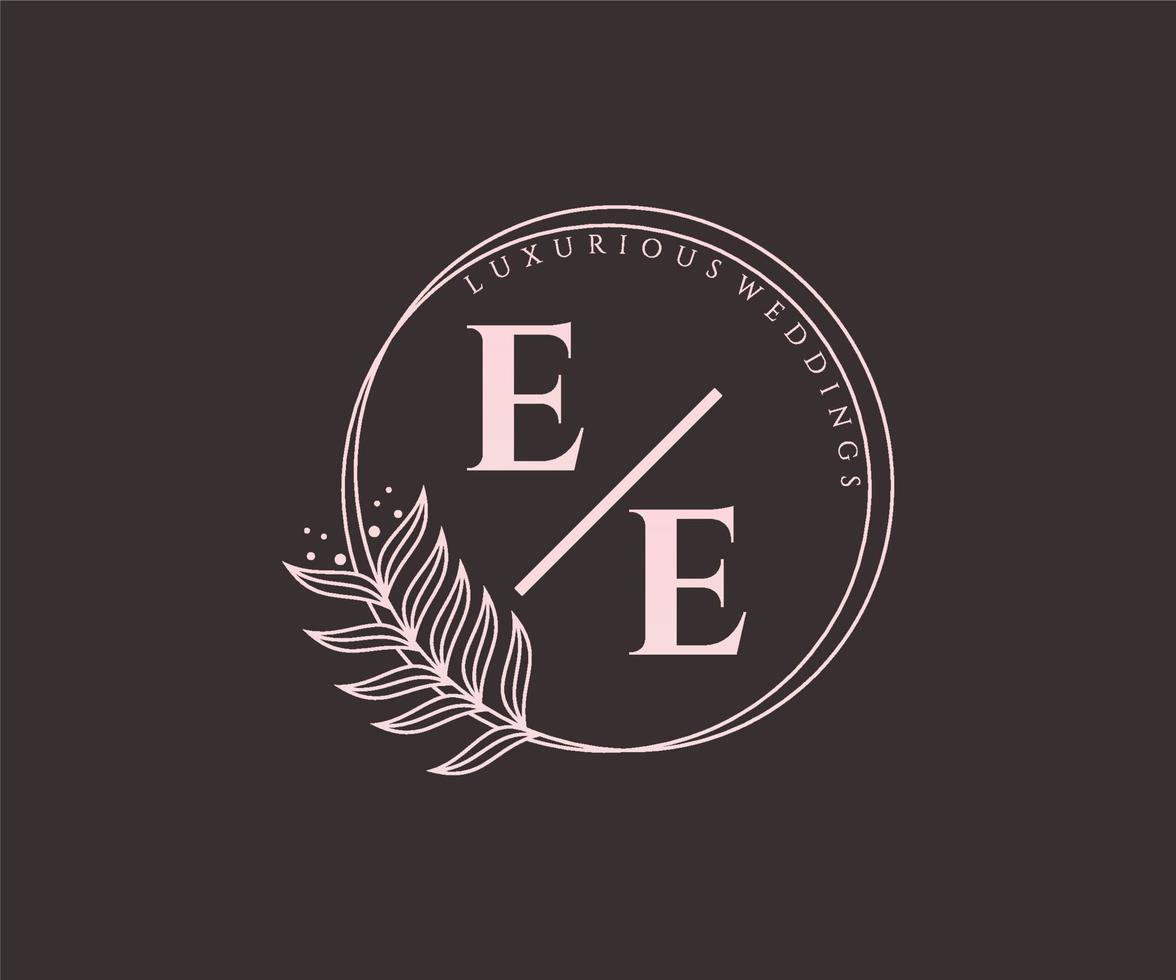 plantilla de logotipos de monograma de boda con letras iniciales ee, plantillas florales y minimalistas modernas dibujadas a mano para tarjetas de invitación, guardar la fecha, identidad elegante. vector