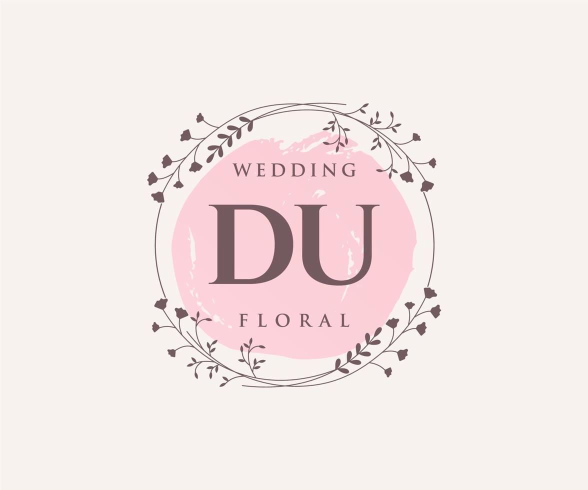 DU Initials letter Wedding monogram logos template, hand drawn modern minimalistic and floral templates for Invitation cards, Save the Date, elegant identity. vector