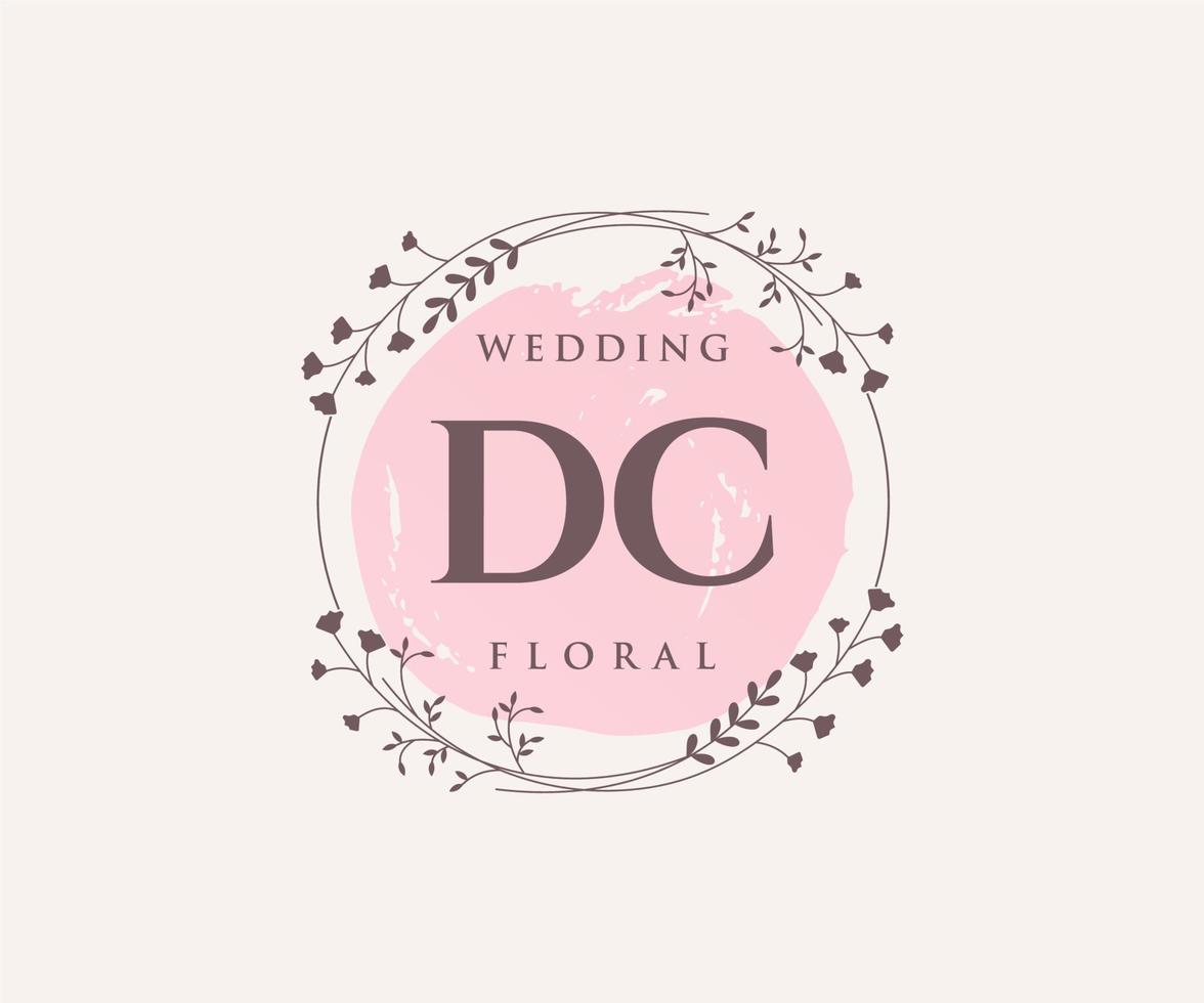 plantilla de logotipos de monograma de boda con letras iniciales dc, plantillas florales y minimalistas modernas dibujadas a mano para tarjetas de invitación, guardar la fecha, identidad elegante. vector