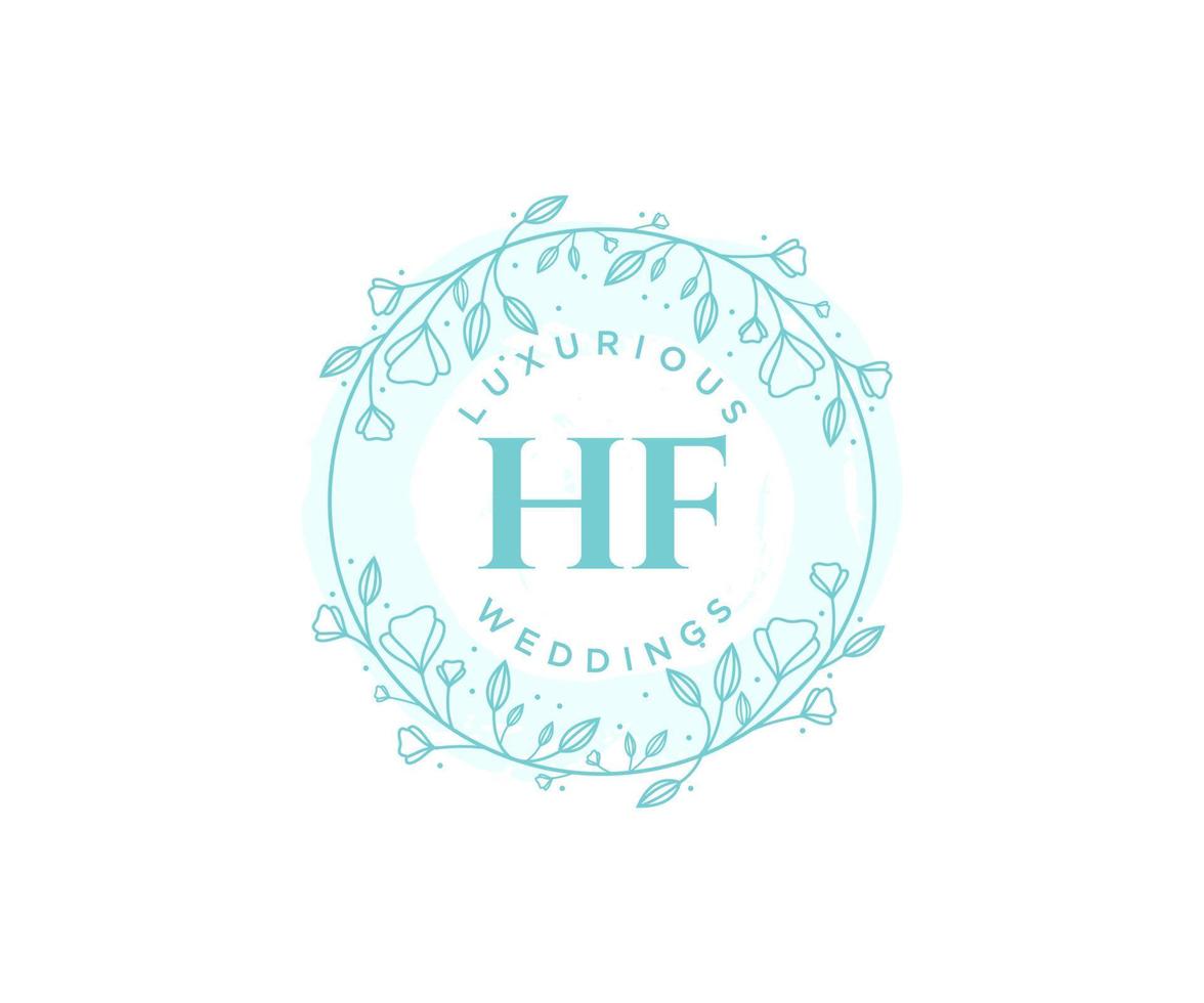 HF Initials letter Wedding monogram logos template, hand drawn modern minimalistic and floral templates for Invitation cards, Save the Date, elegant identity. vector