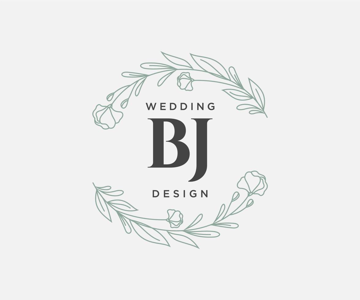 colección de logotipos de monograma de boda con letras iniciales bj, plantillas florales y minimalistas modernas dibujadas a mano para tarjetas de invitación, guardar la fecha, identidad elegante para restaurante, boutique, café en vector