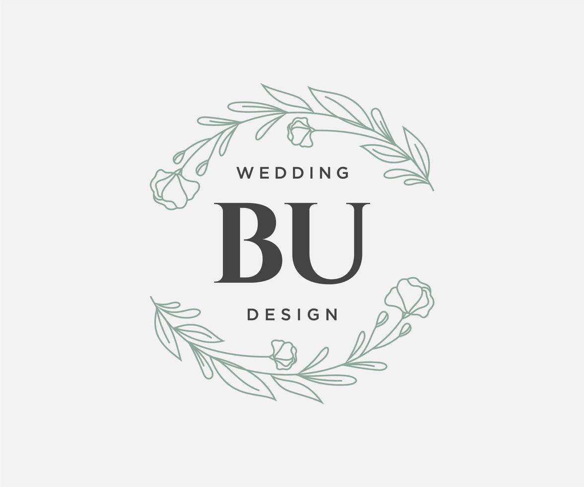 BU Initials letter Wedding monogram logos collection, hand drawn modern minimalistic and floral templates for Invitation cards, Save the Date, elegant identity for restaurant, boutique, cafe in vector