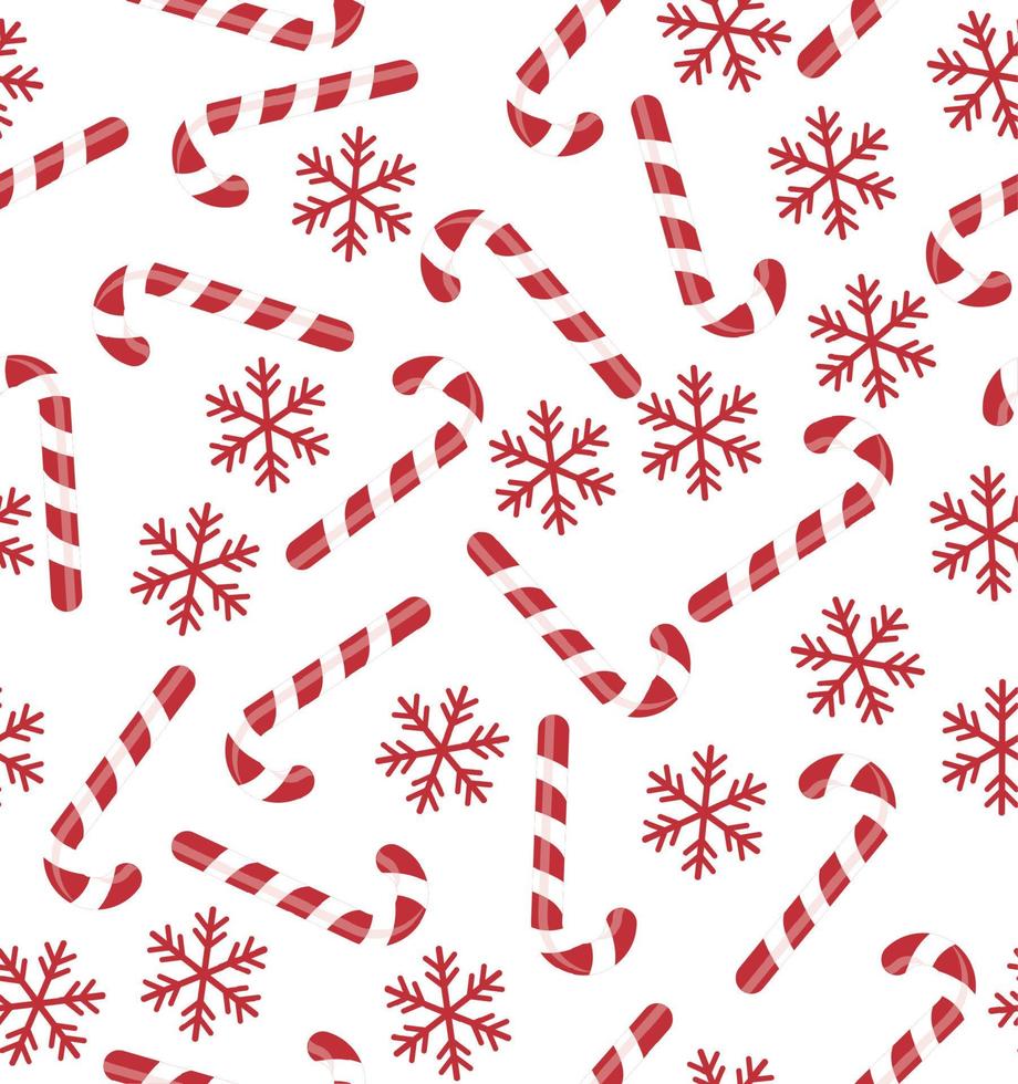 Christmas seamless pattern with candy canes, snowflakes, snow ball on blue background. Background for wrapping paper, fabric print, greeting cards. Winter Holiday design. vector