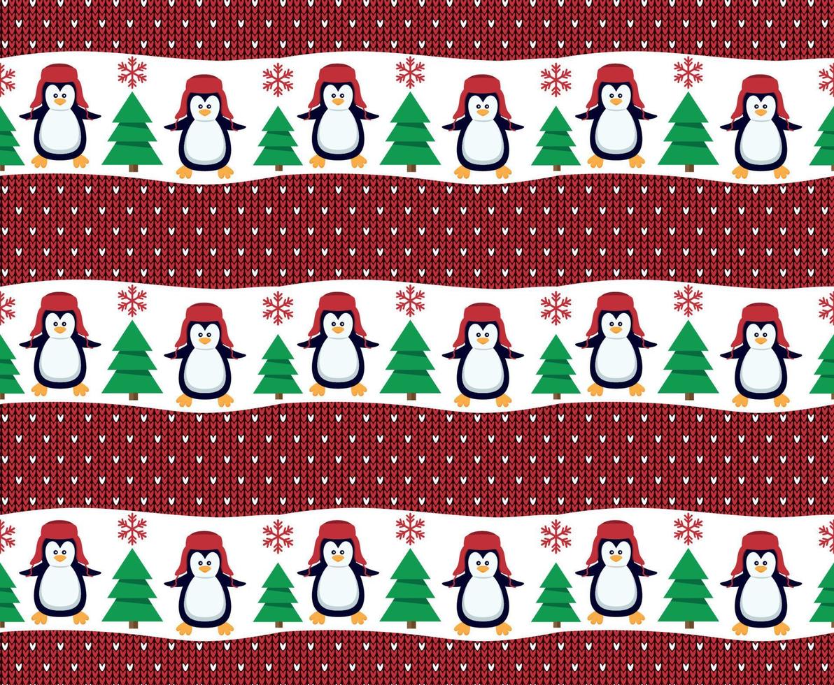 Knitted Christmas and New Year pattern in penguin esp 10 vector