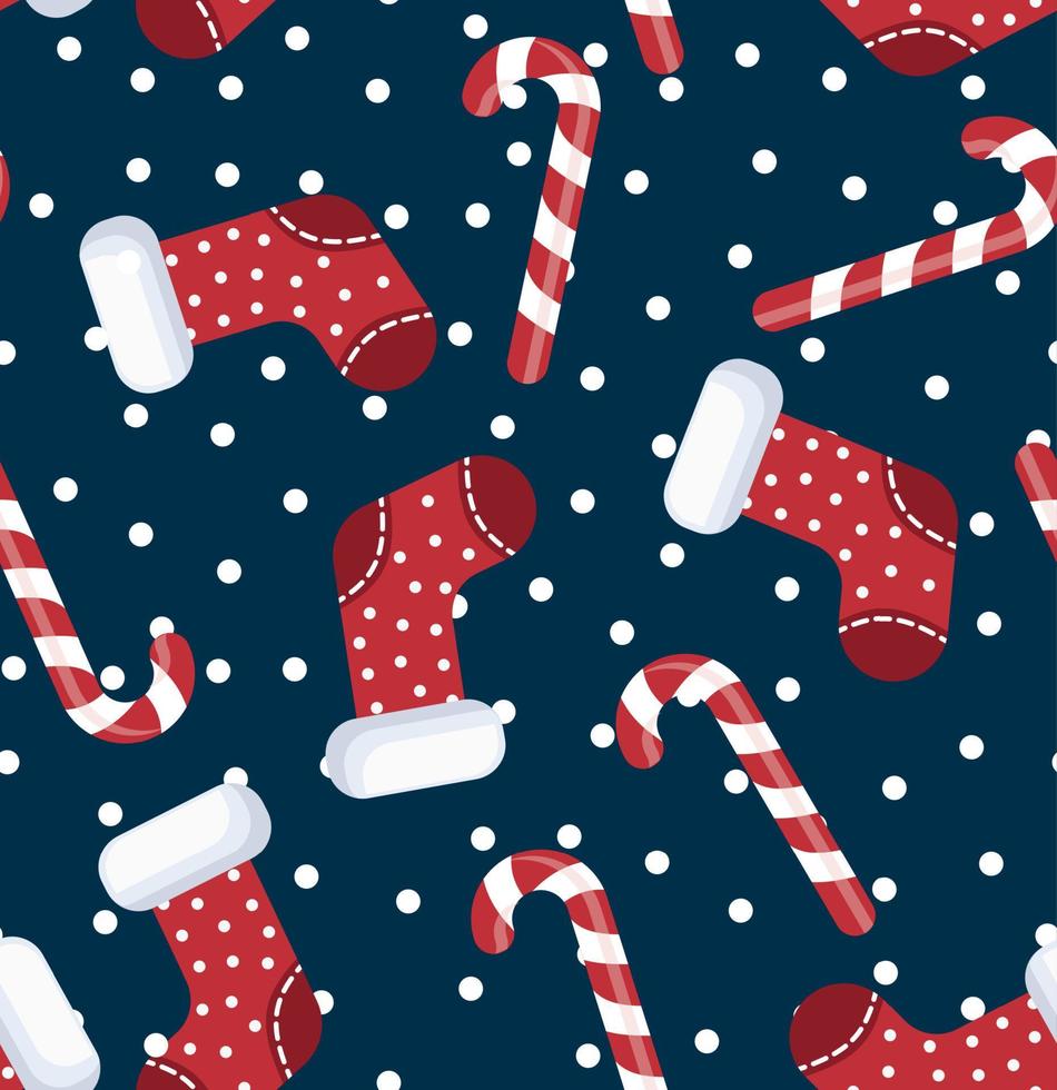 Vector illustration of seamless pattern candy cane and sock christmas cartoon