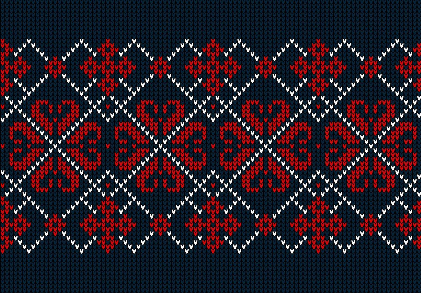 Knitted Christmas and New Year pattern. Wool Knitting Sweater Design. Wallpaper wrapping paper textile print. vector