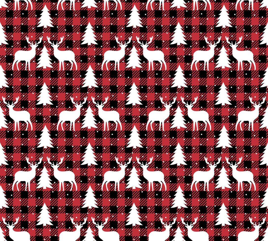 Buffalo plaid Christmas Jingle Bells on the background of the music page. Festive seamless pattern. Vector illustration.