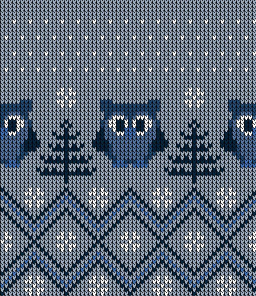 Knitted Christmas and New Year pattern. Wool Knitting Sweater Design. Wallpaper wrapping paper textile print. Eps 10 vector