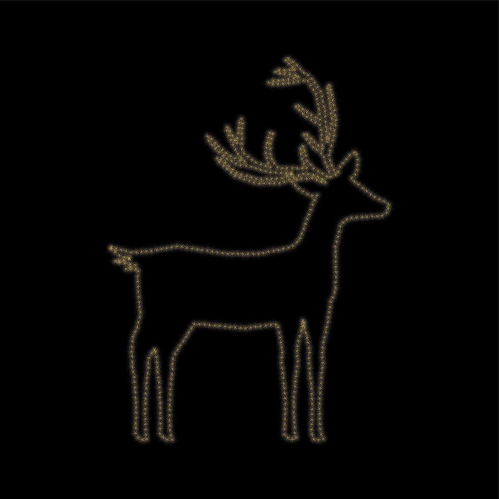 Christmas golden deer decoration of gold glitter shining sparkles on a black transparent background. Vector glittering shine deer for Christmas or New Year design template